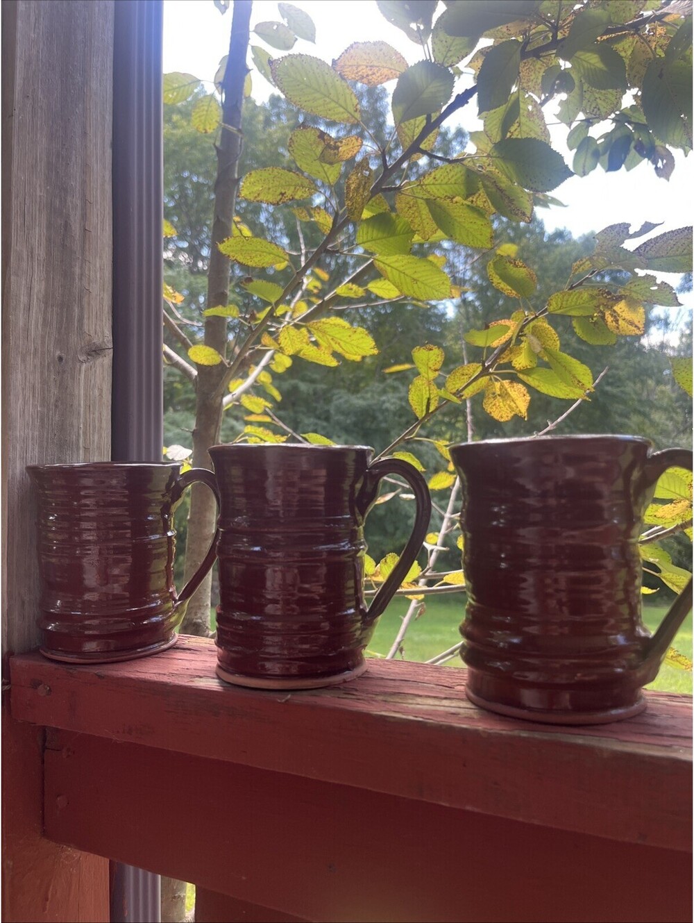 Vintage Old Sturbridge Village Redware Pottery Mugs - Signed - Set of 3 (As-Is)